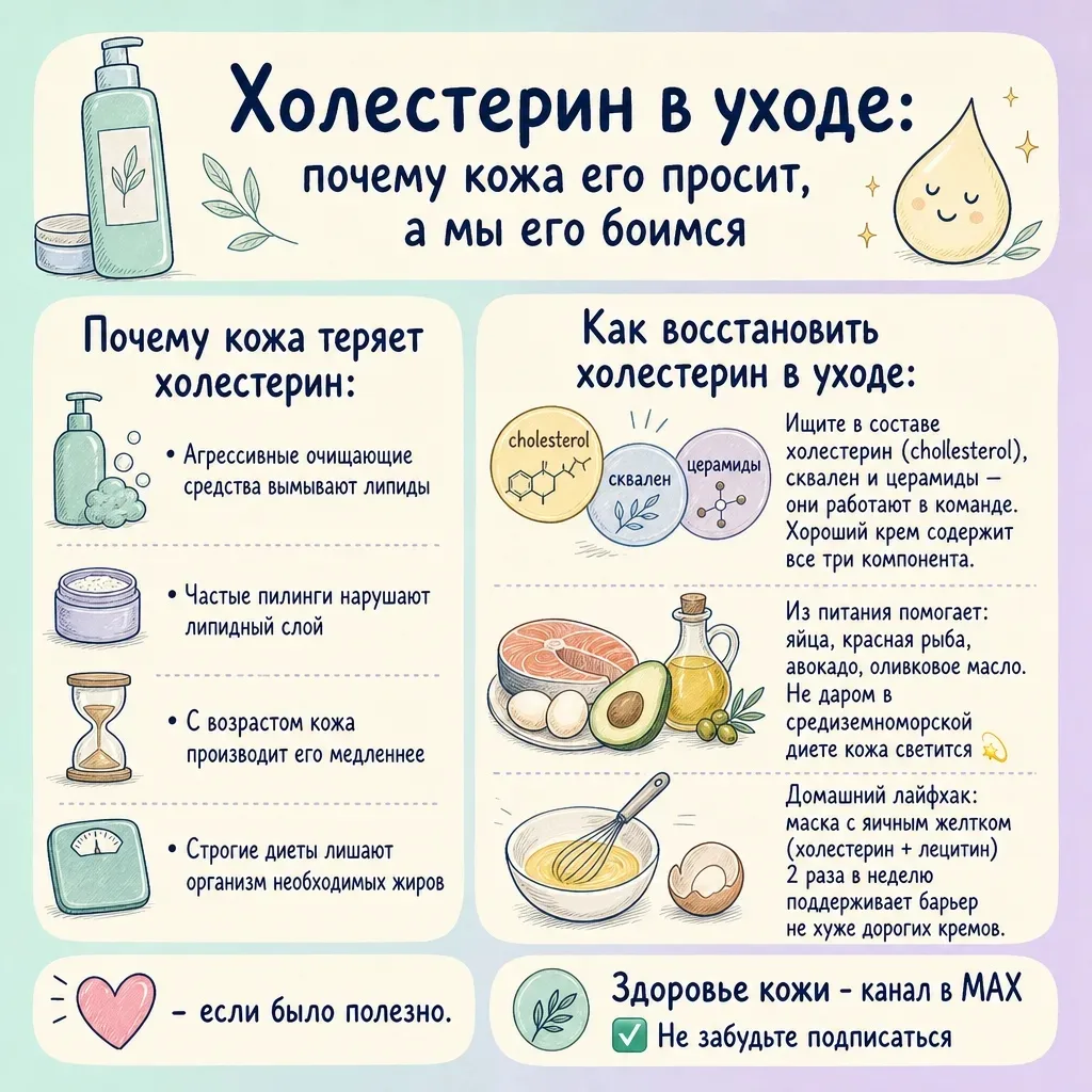 🧴 Холестерин в уходе: почему кожа его просит, а мы его боимся
