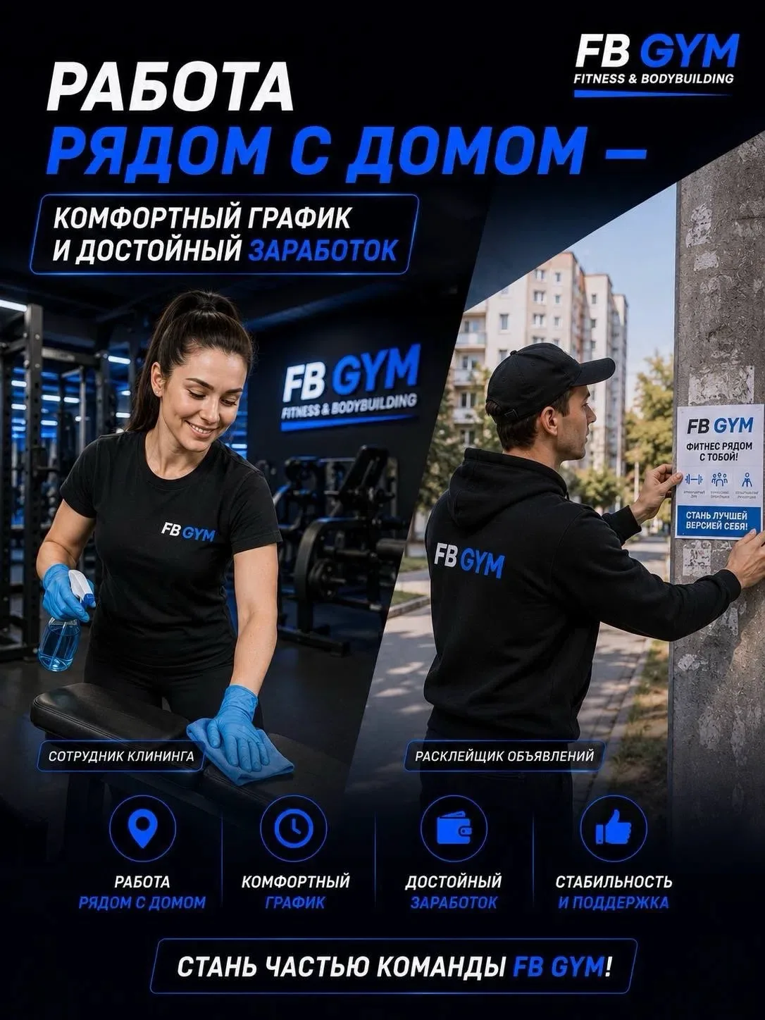 В фитнесклуб FB GYM, который располагается на 4 этаже в ТЦ Воронежском требуются сотрудники:

— раск