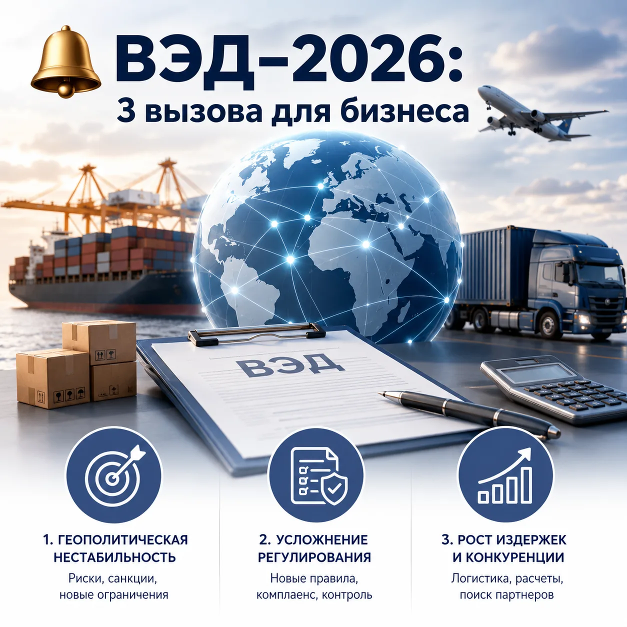 🔔 ВЭД‑2026: 3 вызова для бизнеса
Готовьтесь заранее — вот с чем столкнётся ваш бизнес в ближайшие г