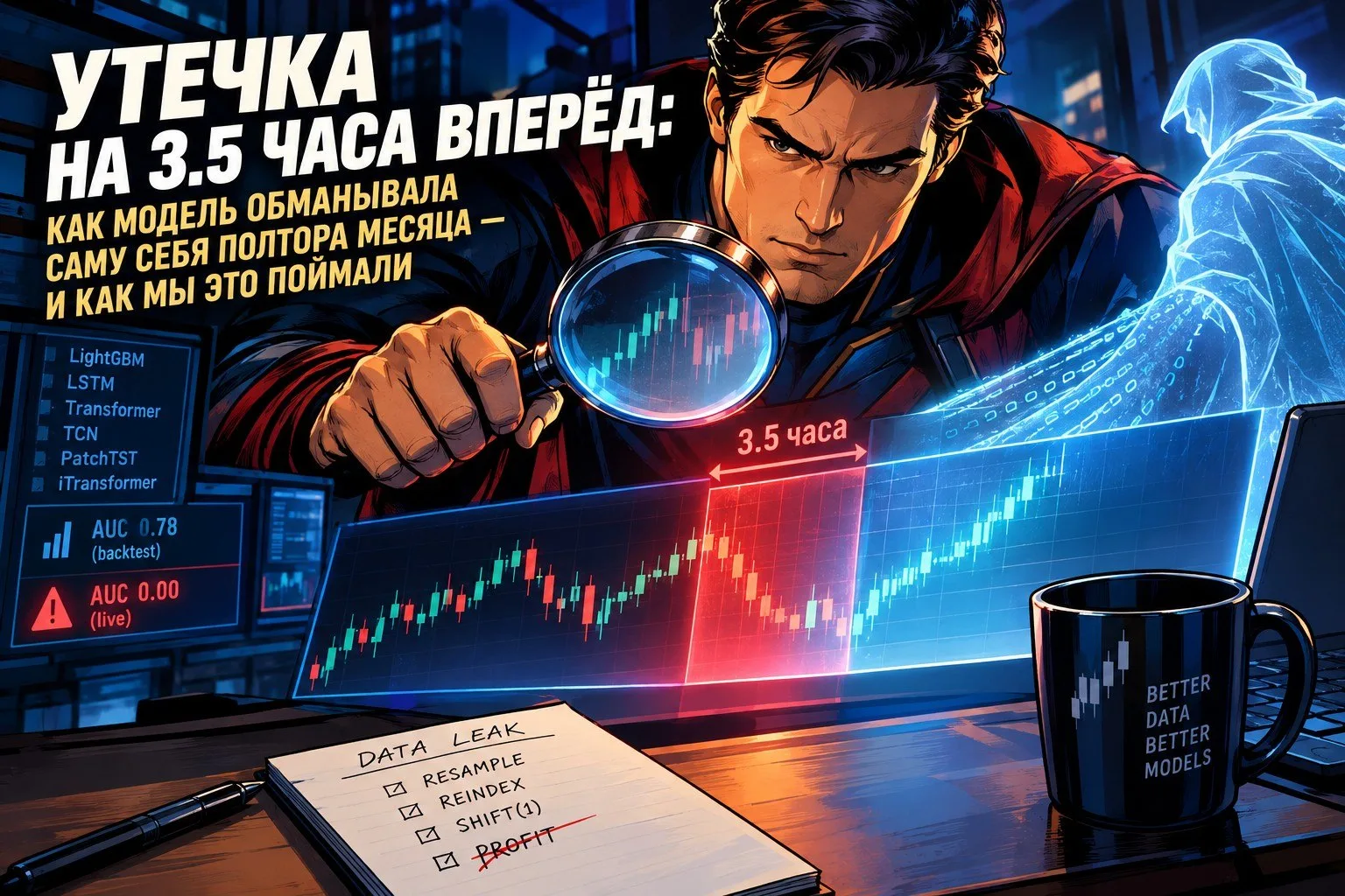 Утечка на 3.5 часа вперёд: как модель полтора месяца надувала сама себя — и как её заст...