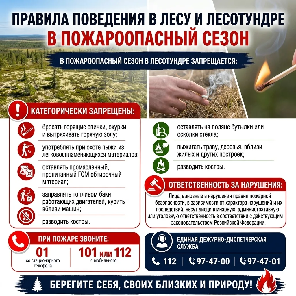 🔥Правила поведения в лесу и лесотундре в пожароопасный сезон