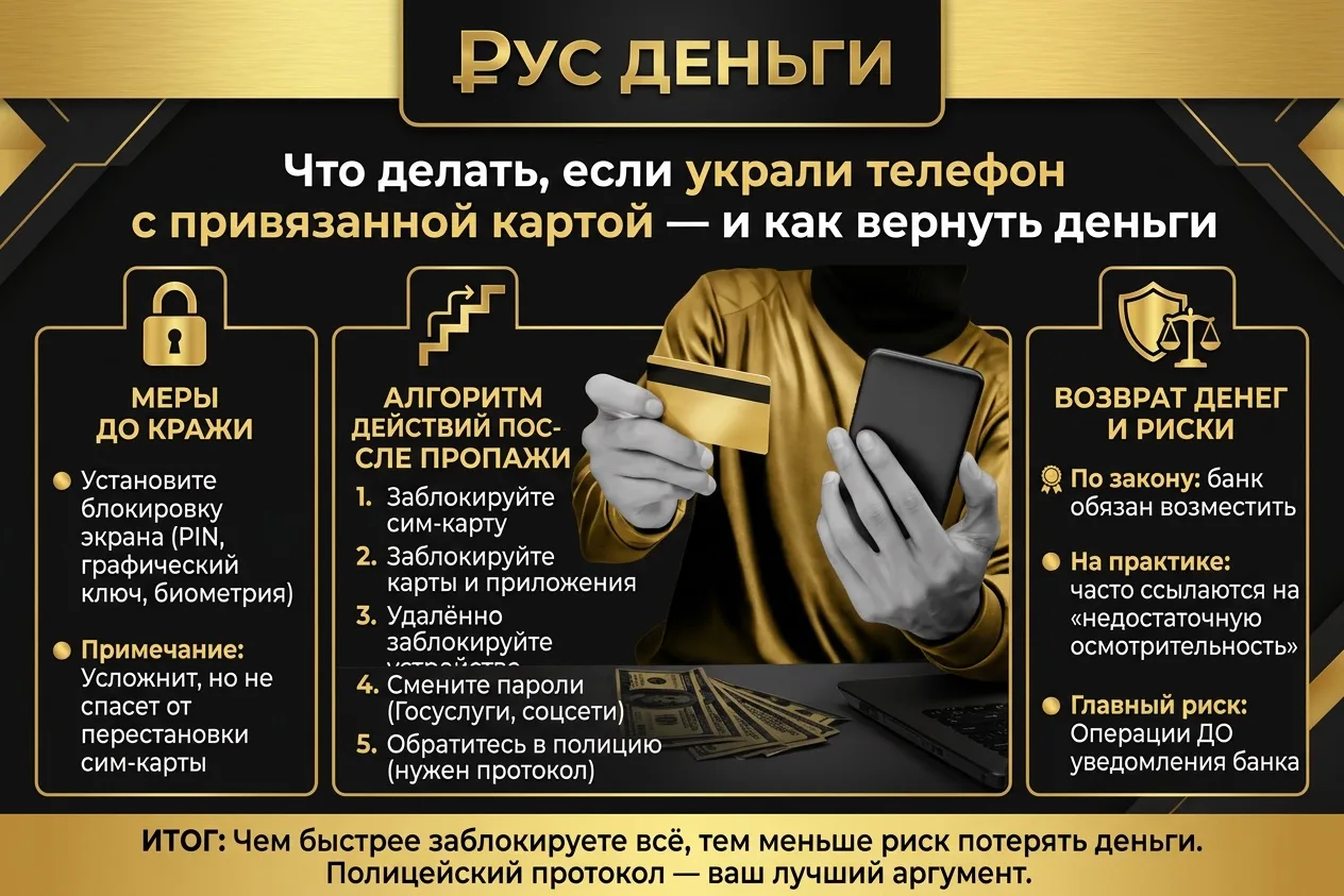 Что делать, если украли телефон с привязанной картой — и как вернуть деньги