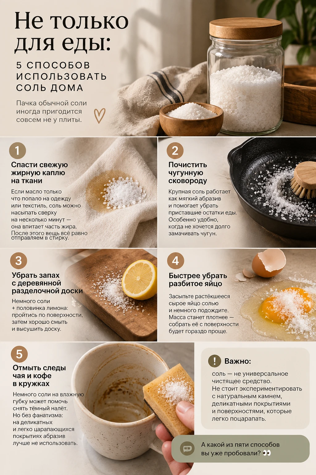 🧂 НЕ ТОЛЬКО ДЛЯ ЕДЫ: 5 СПОСОБОВ ИСПОЛЬЗОВАТЬ СОЛЬ ДОМА