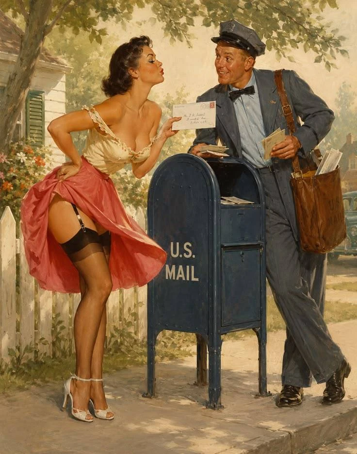 Gil Elvgren - "In the Mail" -1949 Brown & Bigelow Calendar Illustration