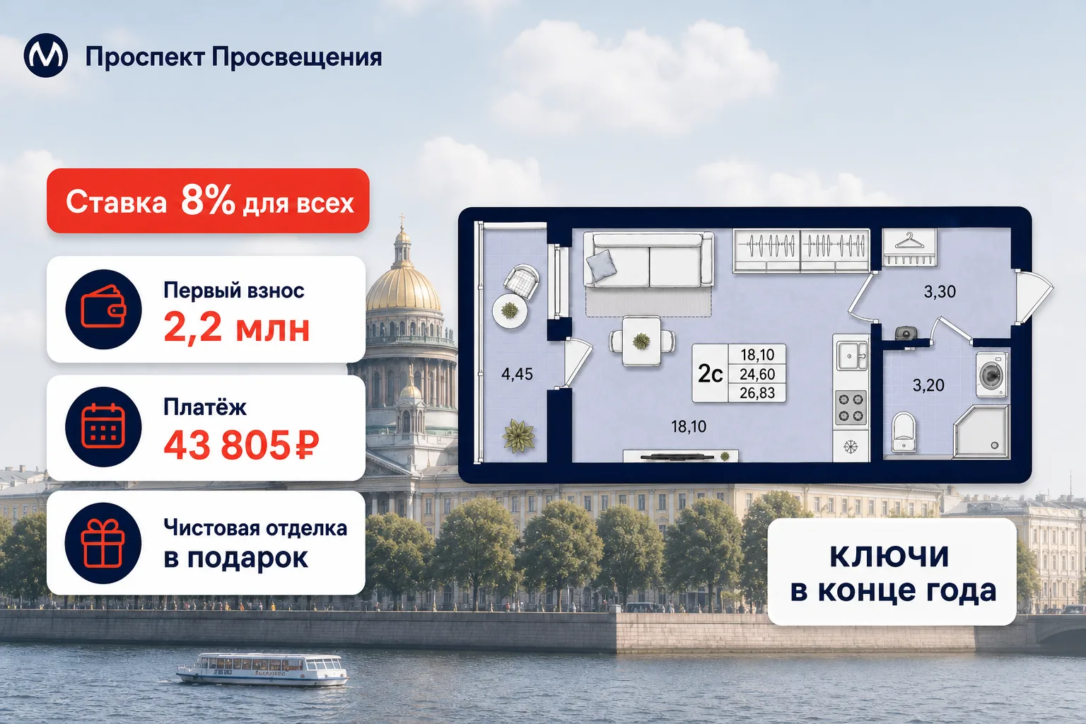 Ставка 8% для всех, отделка в подарок, а ключи уже в конце года