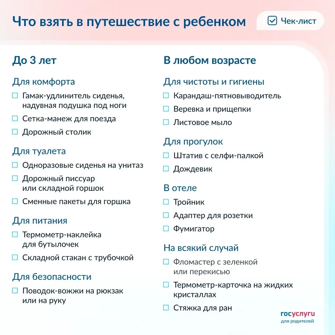 🧳 Аптечка, переходник и горшок: что взять в отпуск с детьми

В поезде ребенок рискует упасть с полк