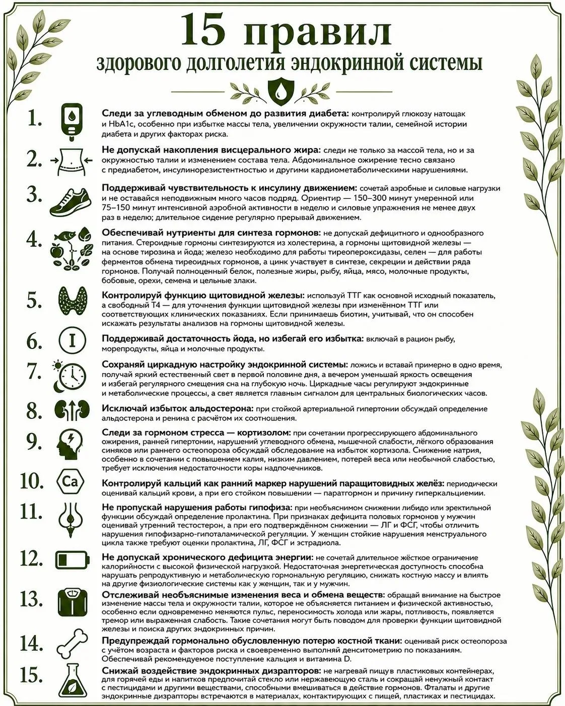 ✅ Удобно сохранить, легко поделиться с близкими: 15 правил здорового долголетия эндокри...