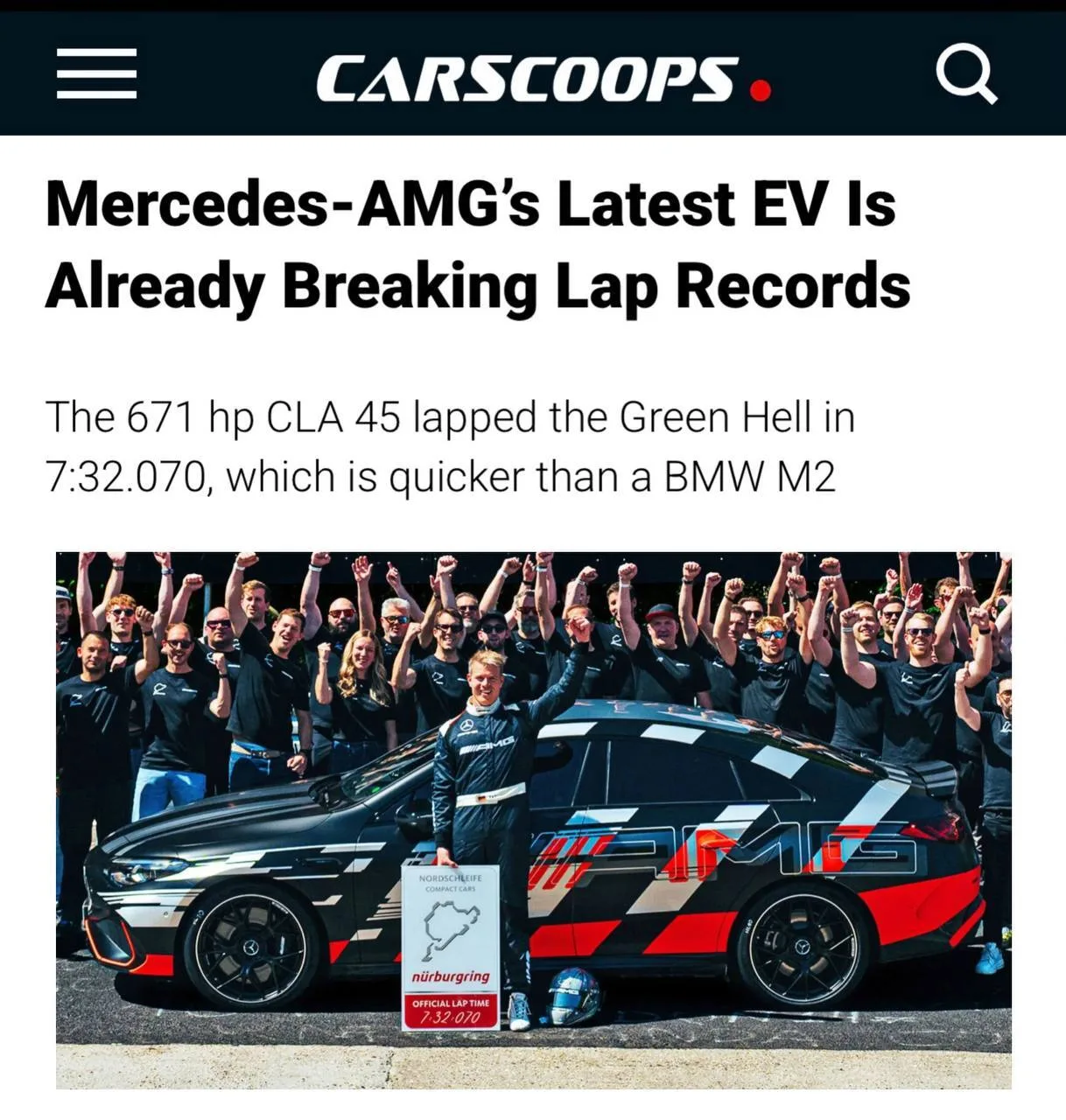 Электрический Mercedes-AMG CLA 45 установил рекорд Нюрбургринга — это самый быстрый электрокар в сво