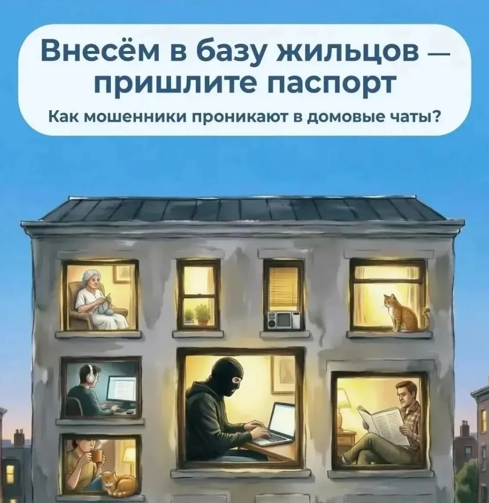 Осторожно: мошенники в чатах ЖК!

«Внесём вас в базу жильцов — пришлите паспорт» — так могут писать 