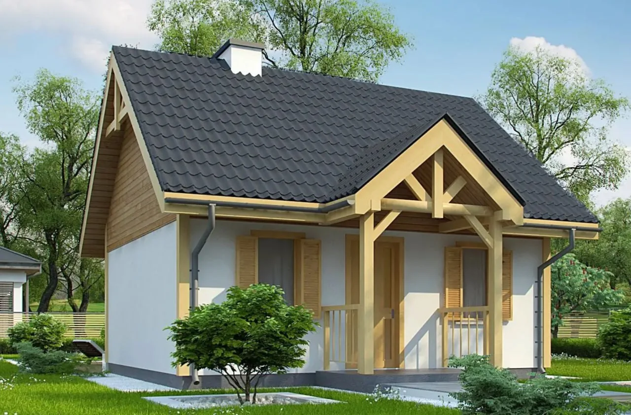 Проект уютного каменного гостевого домика площадью 40,3м2.🏠
