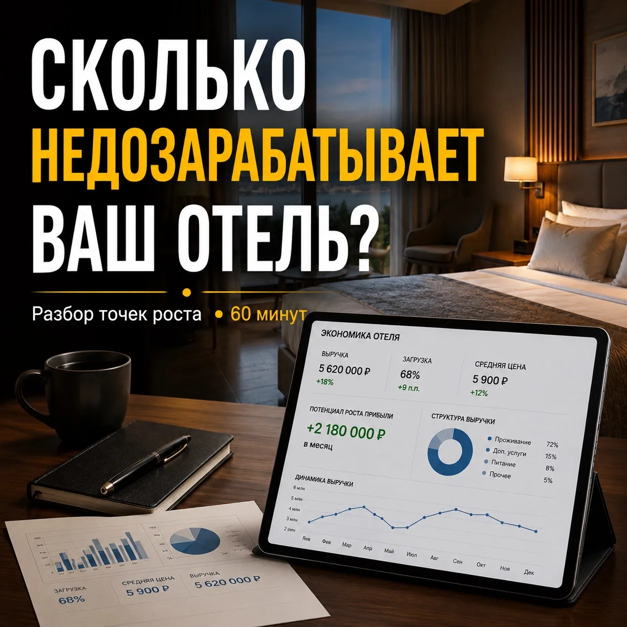 Отельер! Готов за 60 минут понять, где ваш отель недозарабатывает и что в первую очеред...