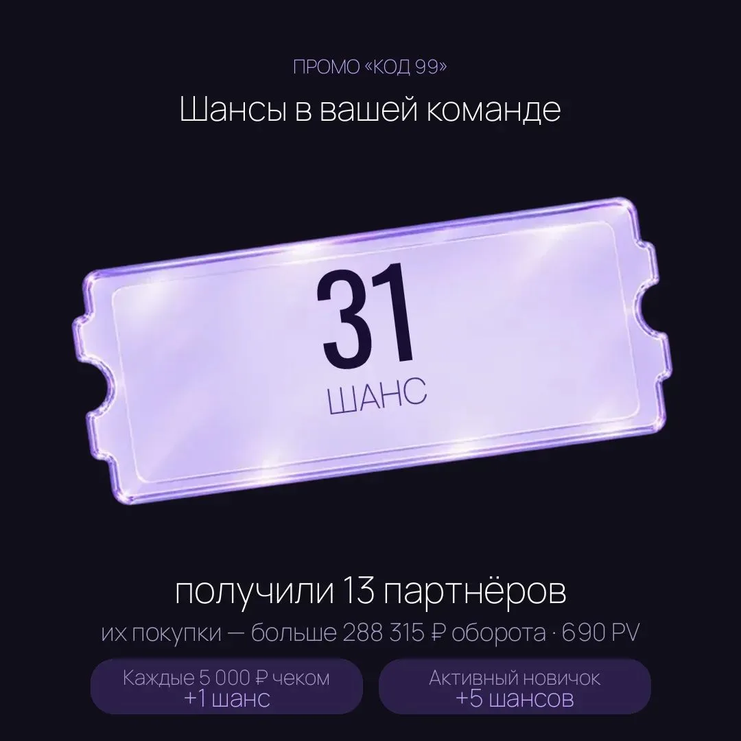 Кто успел получил свои шансы в промо "код 99" завтра розыгрыш вот тут 👇