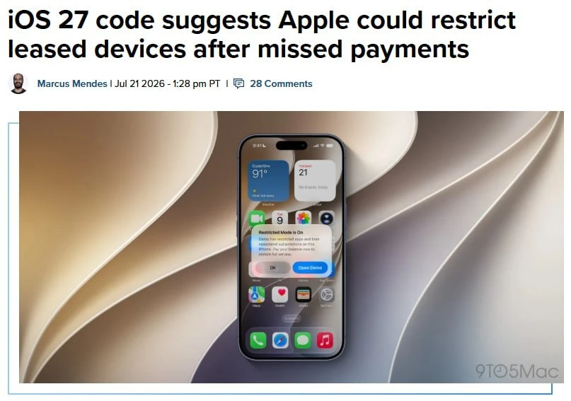 📱 Apple научилась блокировать iPhone за неоплаченный кредит

Ваш смартфон теперь может стать цифров