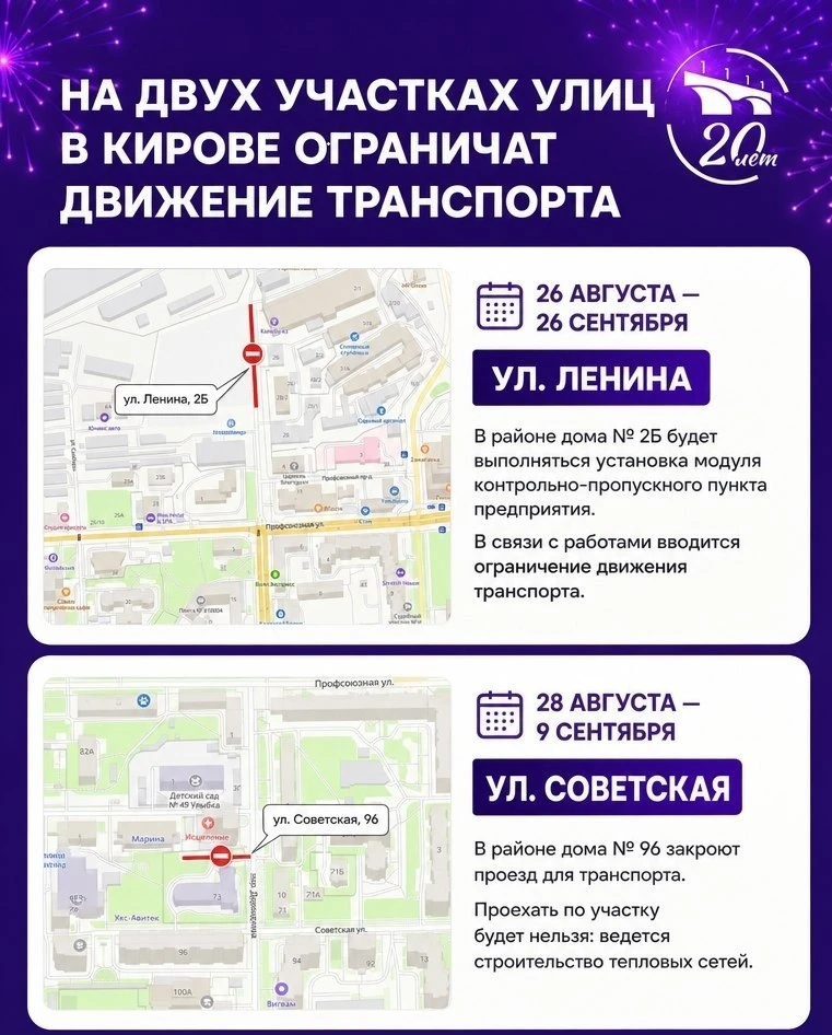 На двух улицах Кирова ограничат движение