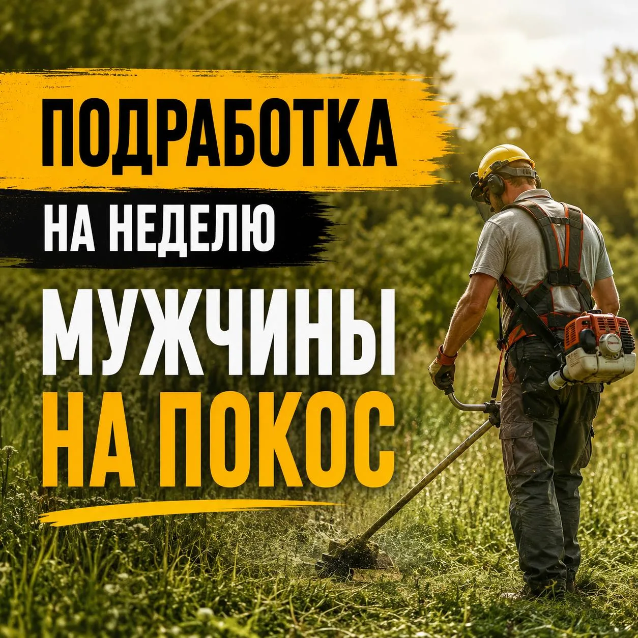 ПОДРАБОТКА НА НЕДЕЛЮ — ПОКОС

Требуются мужчины на покос территории.

💰 4 000 ₽ за смену
💵 Расчёт 