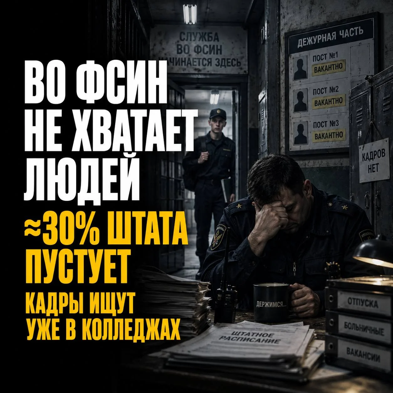 ⚡️ ВО ФСИН НЕ ХВАТАЕТ ЛЮДЕЙ: КАЖДАЯ ТРЕТЬЯ ДОЛЖНОСТЬ ПУСТУЕТ