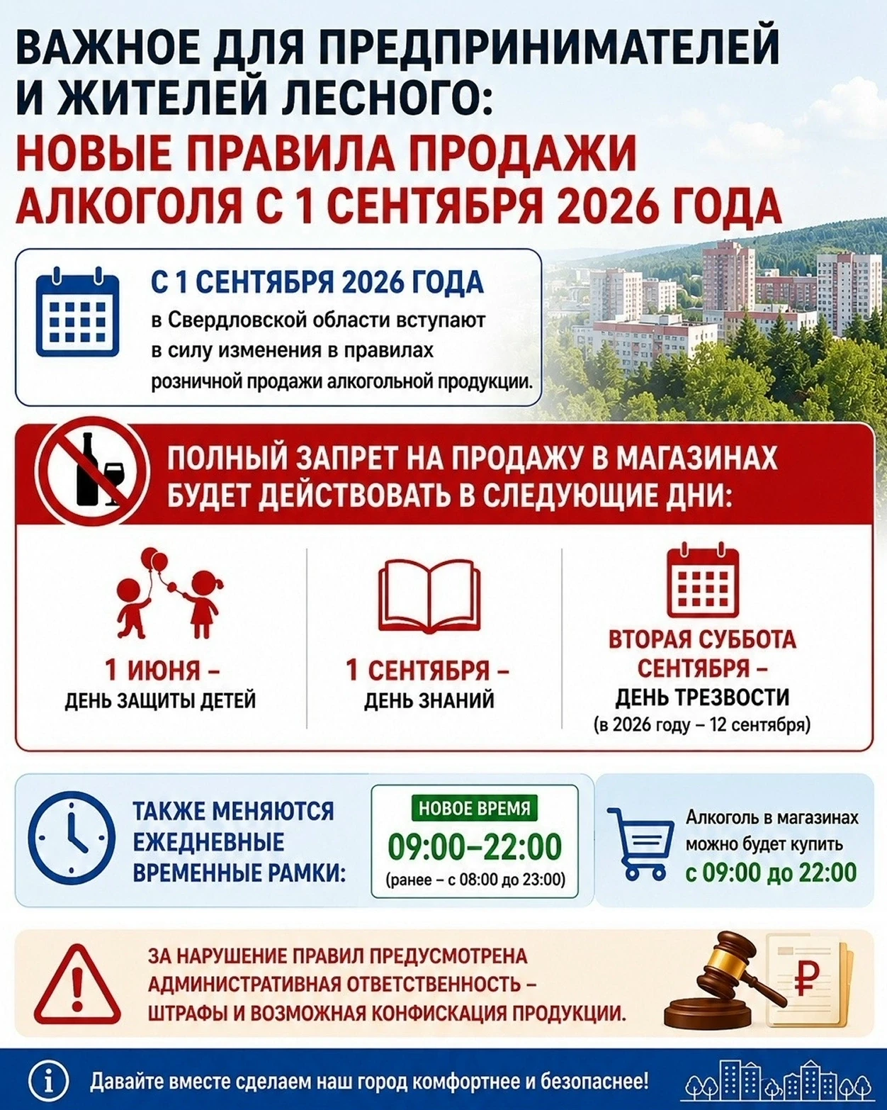 Важное для предпринимателей и жителей Лесного: новые правила продажи алкоголя с 1 сентя...