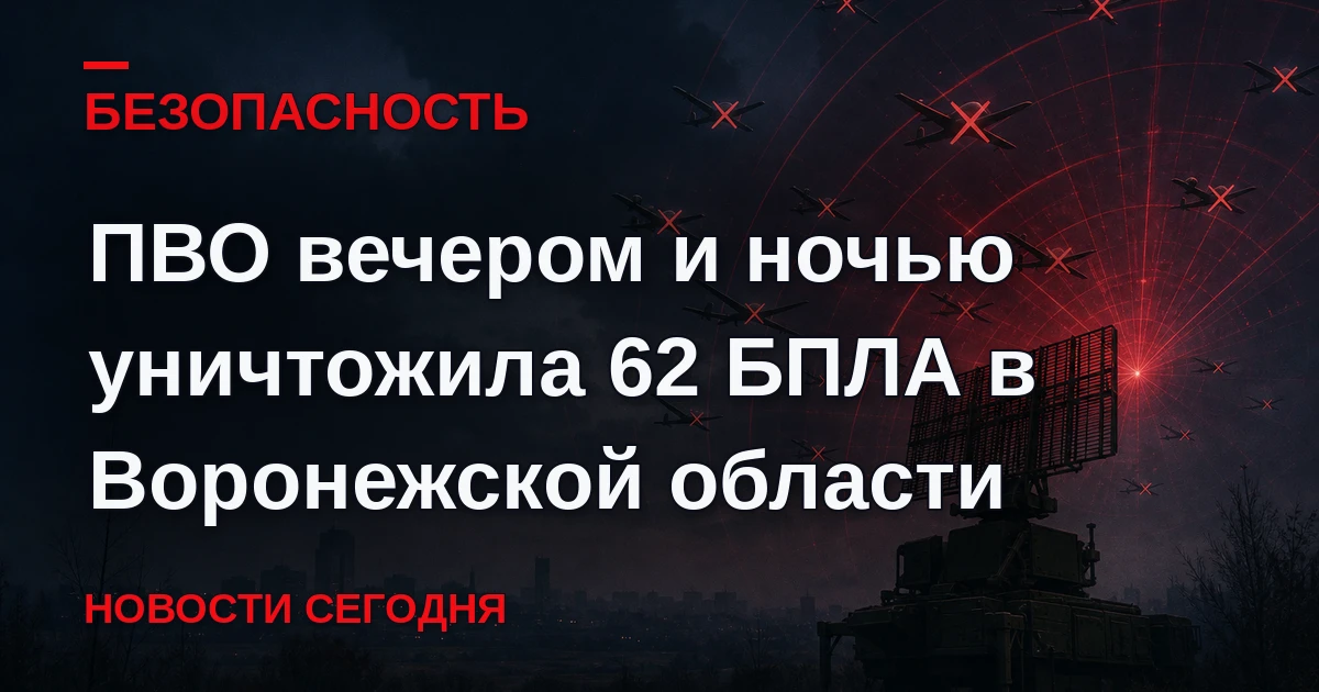Уничтожено 62 беспилотных летательных аппарата в Воронежской области, пострадавших и ра...