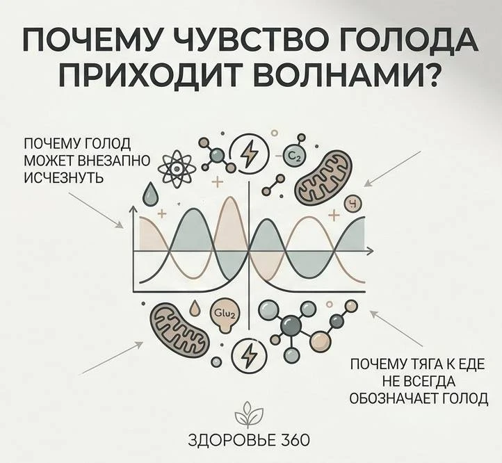 ПОЧЕМУ ЧУВСТВО ГОЛОДА ПРИХОДИТ ВОЛНАМИ? 🌊🍽️
Кажется, что голод должен постепенно усиливаться: снач