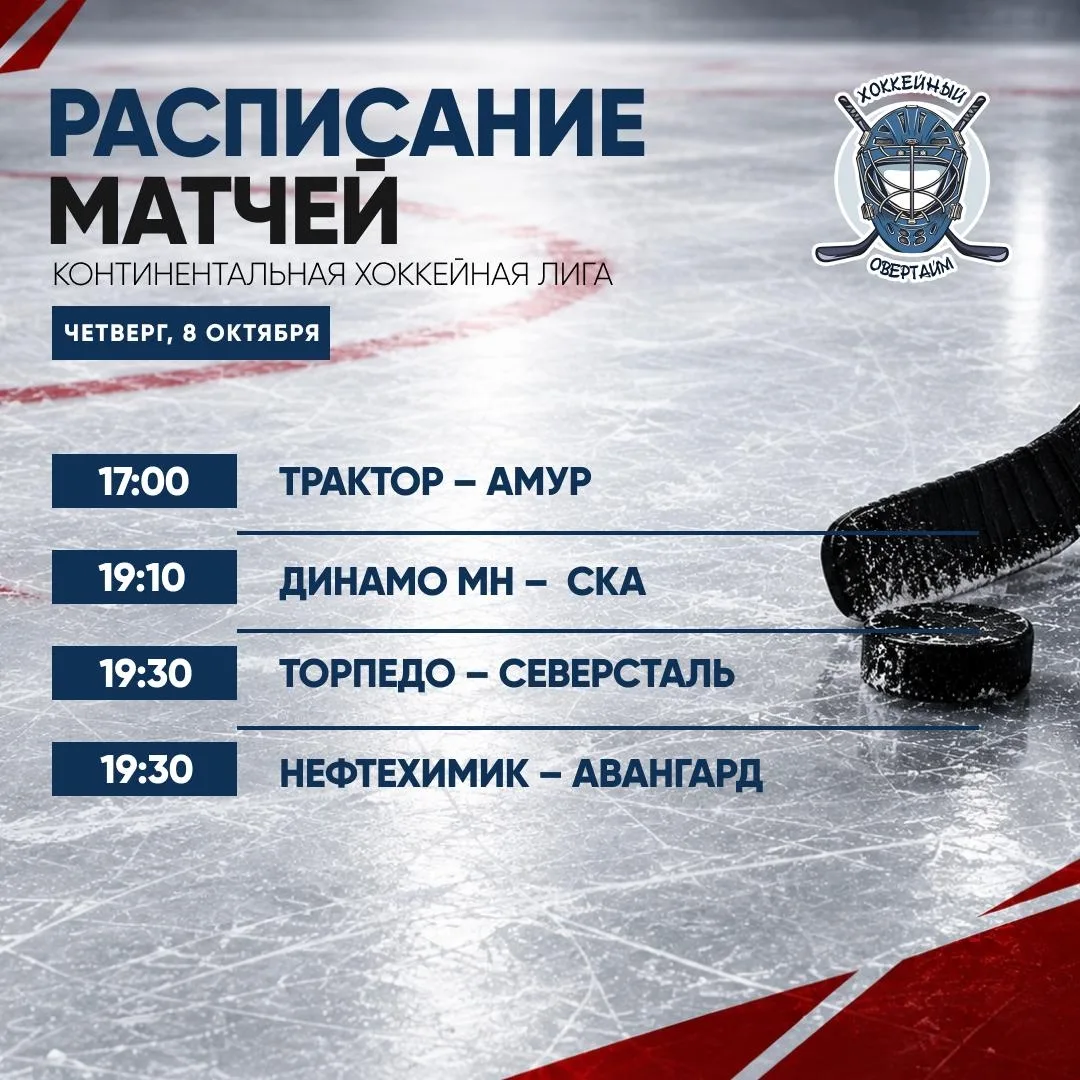 Расписание матчей КХЛ на сегодня