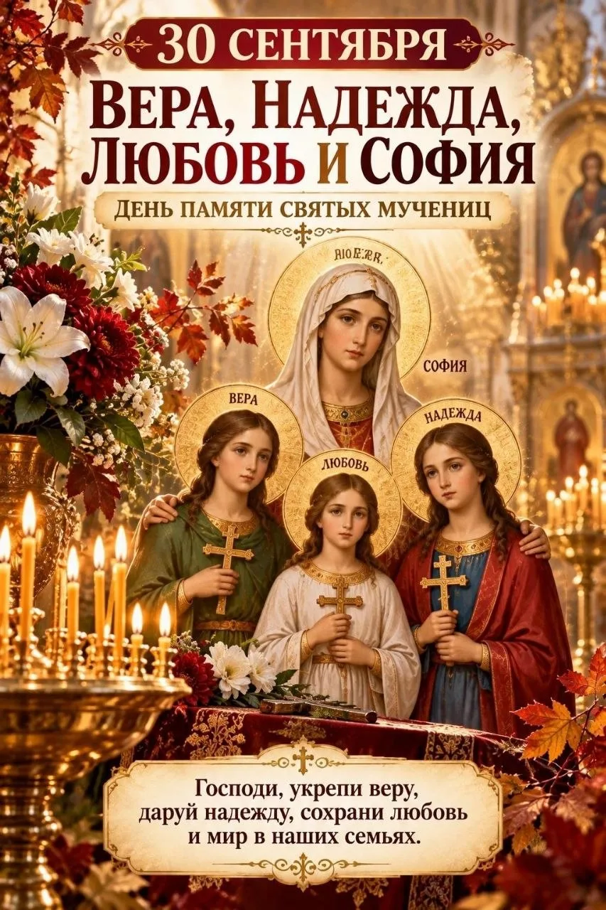 Велича‌ем вас,/ страстоте‌рпицы святы‌я Ве‌ро, Наде‌ждо, Любо‌вь и Софи‌е,/ и чтим чест...