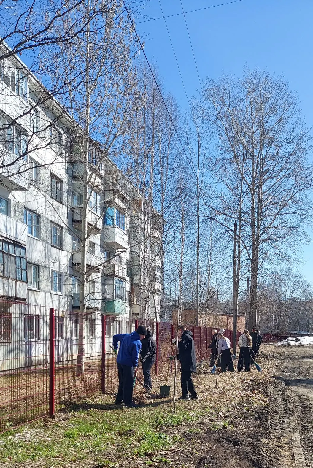 В нашей школе прошёл традиционный субботник. Ученики вместе с учителями вышли на уборку...