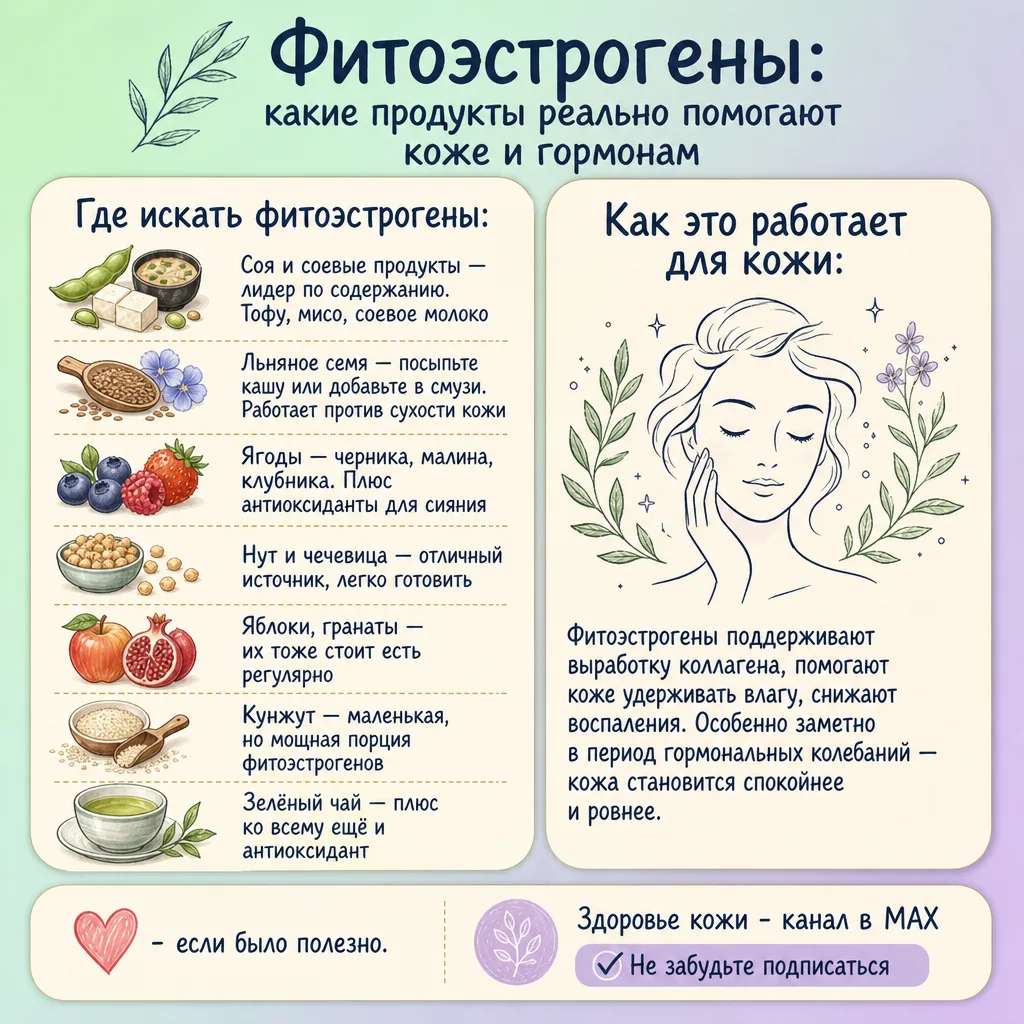 🌸 Фитоэстрогены в питании: почему растительные гормоны меняют кожу