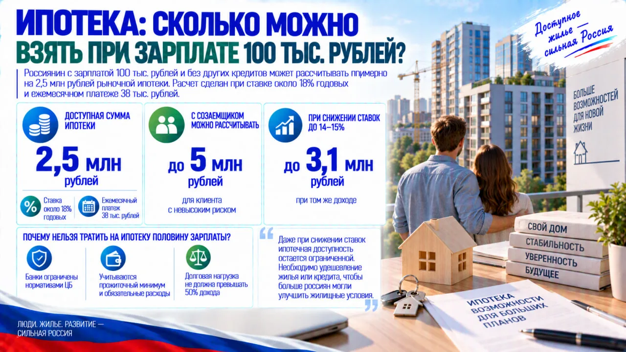 Россиянин с зарплатой 100 тыс. рублей и без других кредитов может рассчитывать примерно...