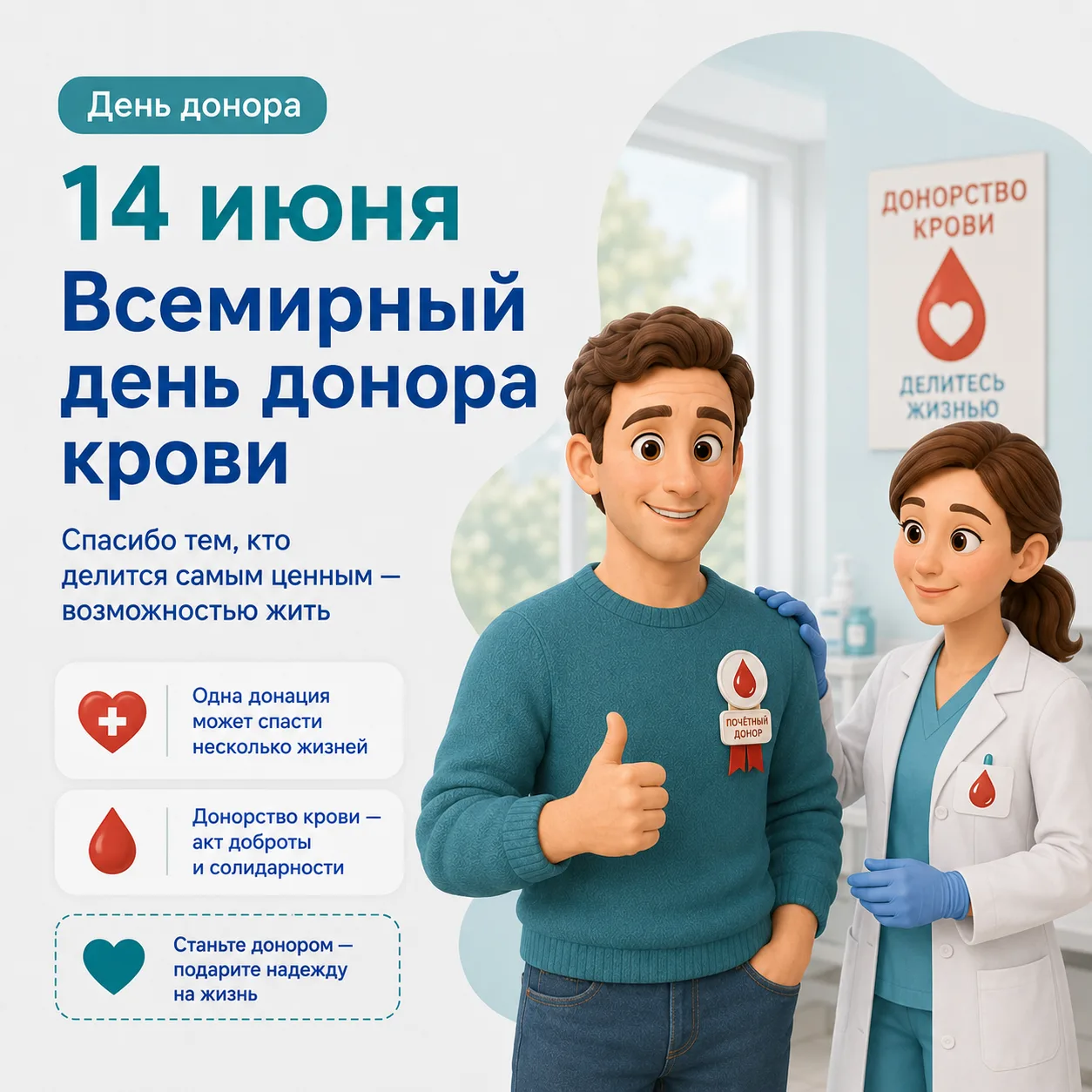🩸 14 июня — Всемирный день донора крови

Это день людей, которые делают очень важное дело — делятся