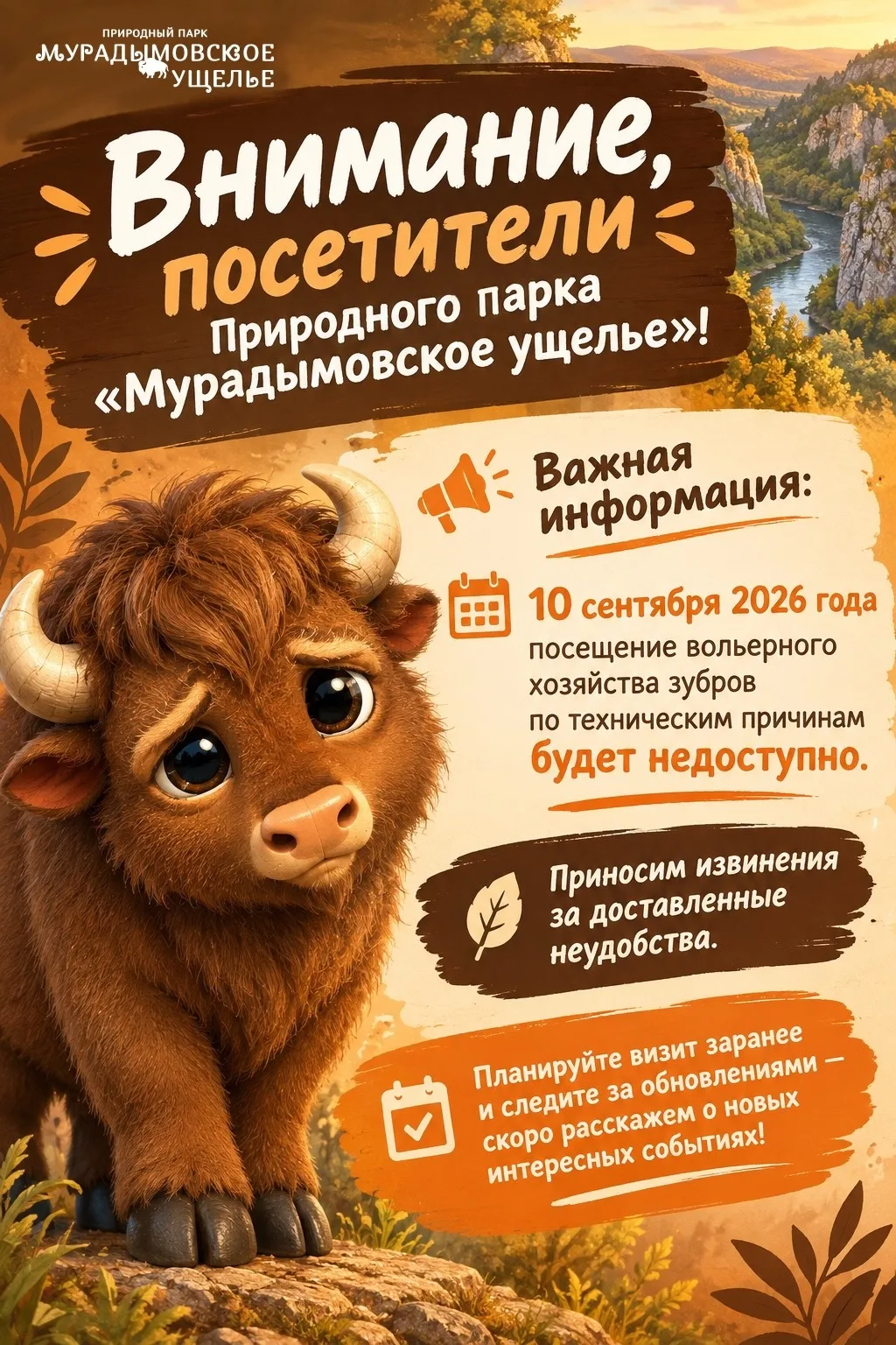 ⚠️ Внимание, посетители Природного парка «Мурадымовское ущелье»!