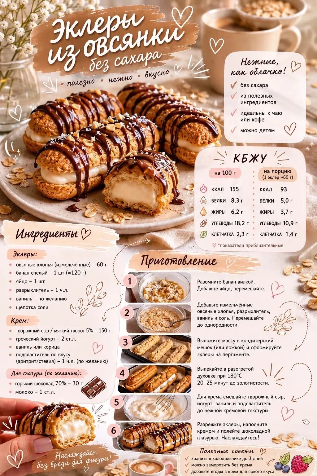 **БОМБИЧЕСКИЙ РЕЦЕПТ ПП-ЭКЛЕРОВ (на 100 г)**