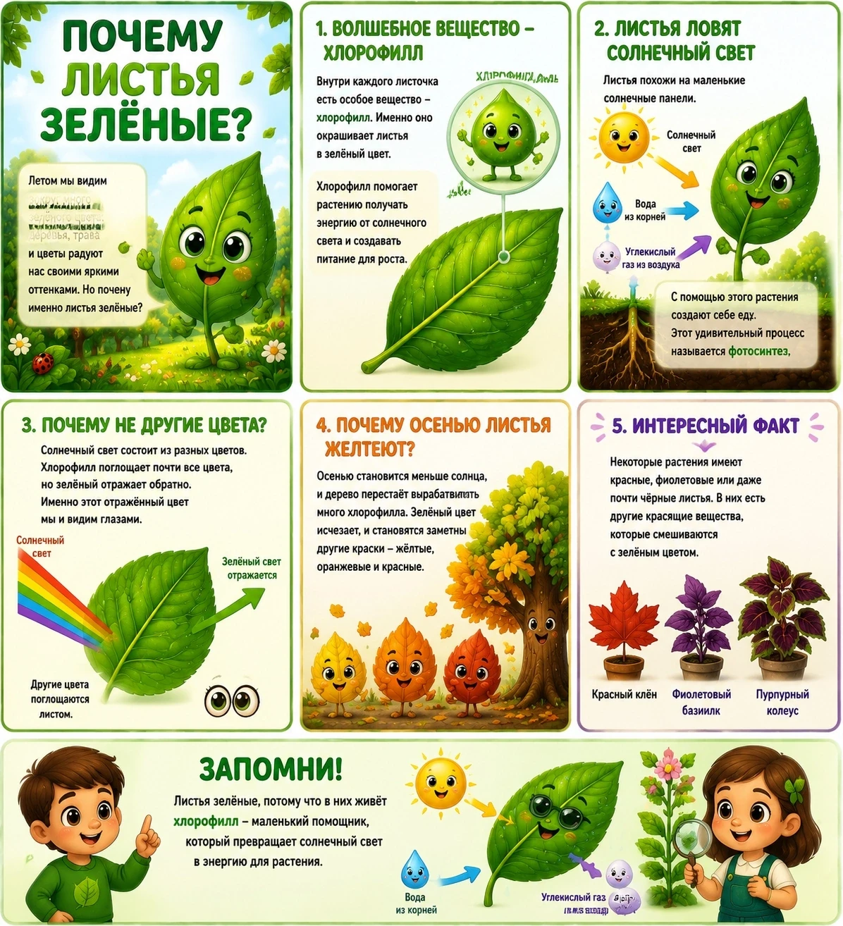 🍃 Почему листья зелёные?
