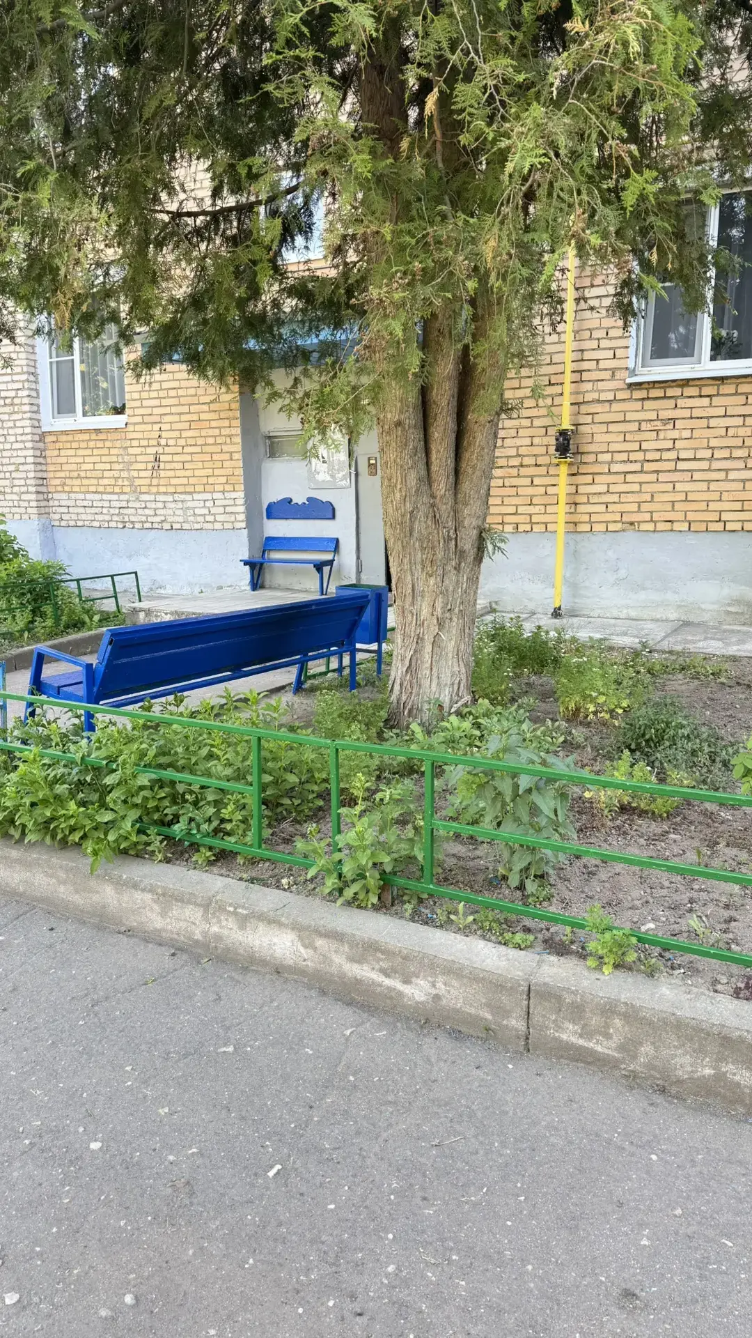 Покраска лавочек и ограждений на ул. Мелиоративная, д. 10.