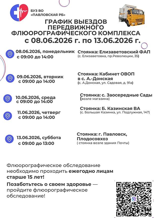 График выездов 🚐🚐  передвижных флюорографического и маммографического  комплексов на ...