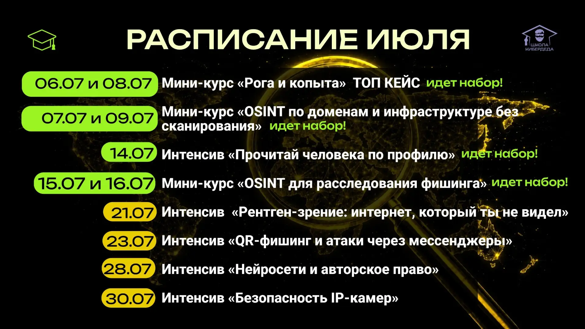 РАСПИСАНИЕ ИЮЛЯ: Чему научимся в этом месяце?

Команда Школы Кибердеда подготовила для вас мощную пр