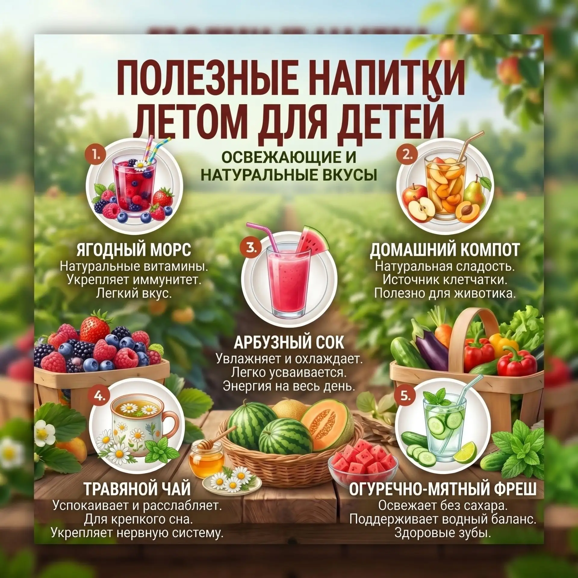 Летние лёгкие блюда и напитки.
А какие ваши любимые?

#Детскийсад13КарамелькагВладимир #учись33