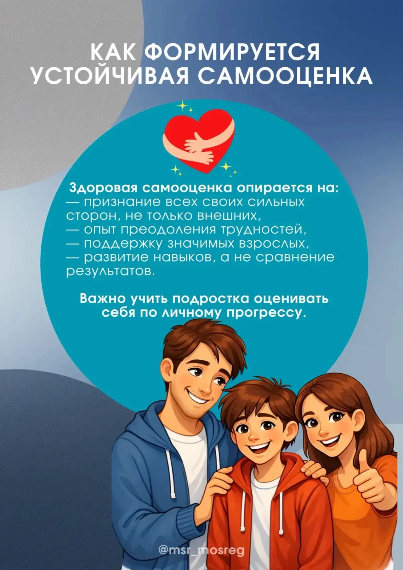 Самооценка подростка формируется в отношениях с его окружением.  Чем больше принятия и реалистичной 