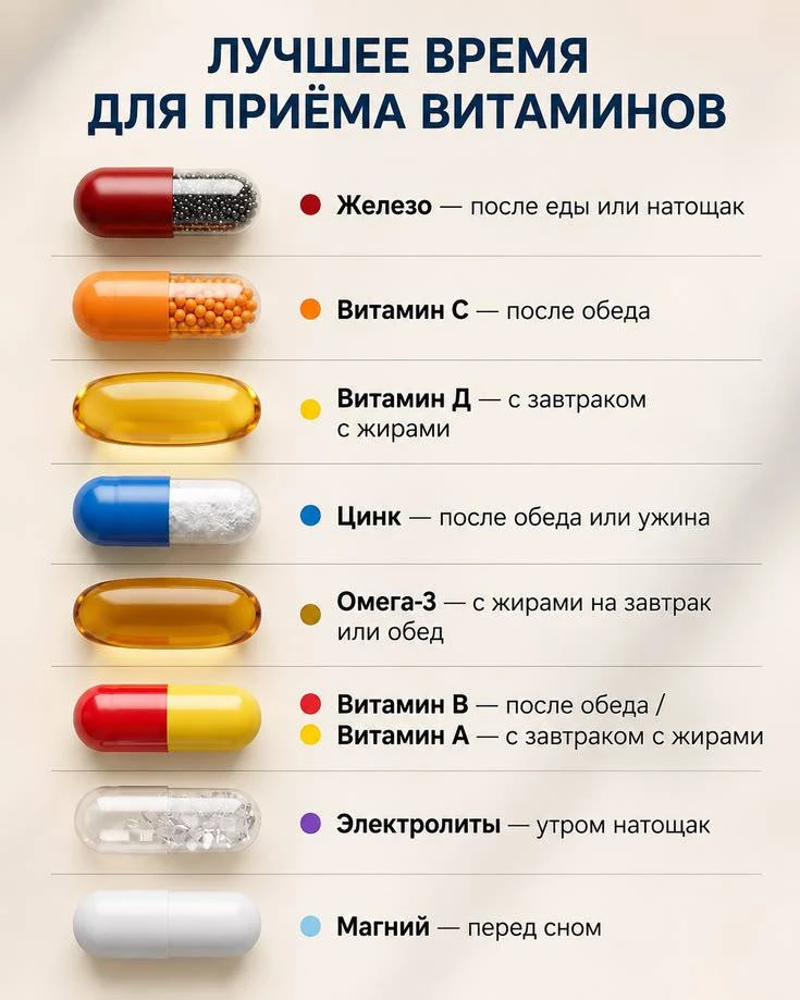 Лучшее время для приёма витаминов.