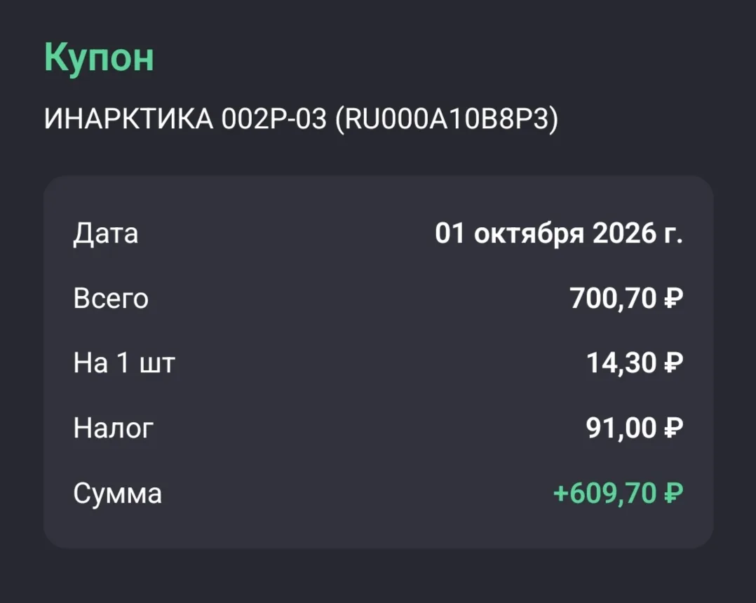 Поступил ежемесячный купон в облигационный портфель по флоатеру: