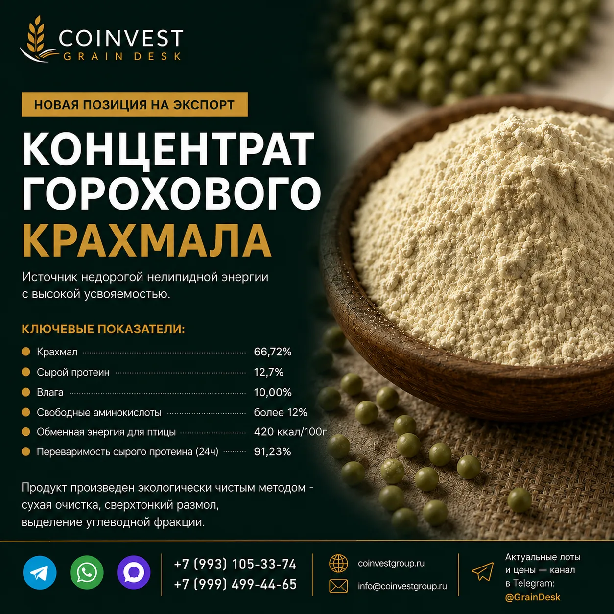 КОНЦЕНТРАТ ГОРОХОВОГО КРАХМАЛА - НОВАЯ ПОЗИЦИЯ НА ЭКСПОРТ