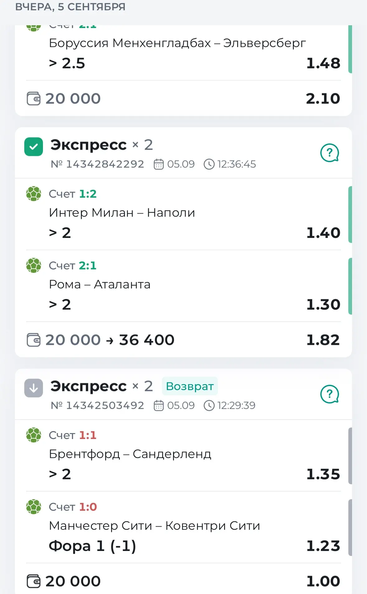 Результаты по вчерашним экспрессам!