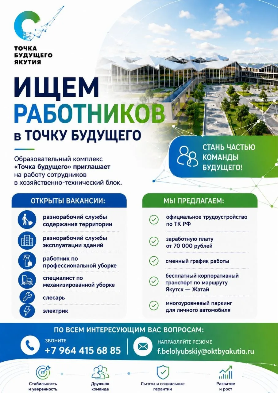 Образовательный комплекс «Точка будущего» приглашает на работу сотрудников в хозяйствен...