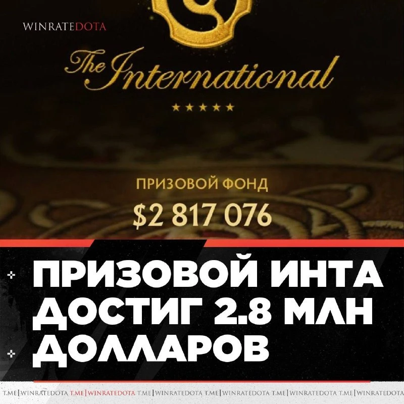 💰 ПРИЗОВОЙ TI ДОСТИГ 2.8 МЛН!

Фонд The International 2026 превысил $2,8 млн, обогнав итоговый приз