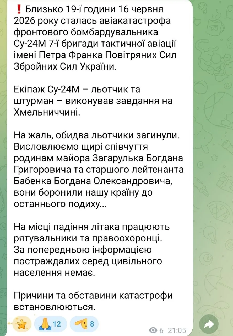 🔥🇺🇦 Петушиные силы Украины подтвердили падение Су-24М и ликвидацию обоих пилотов.
