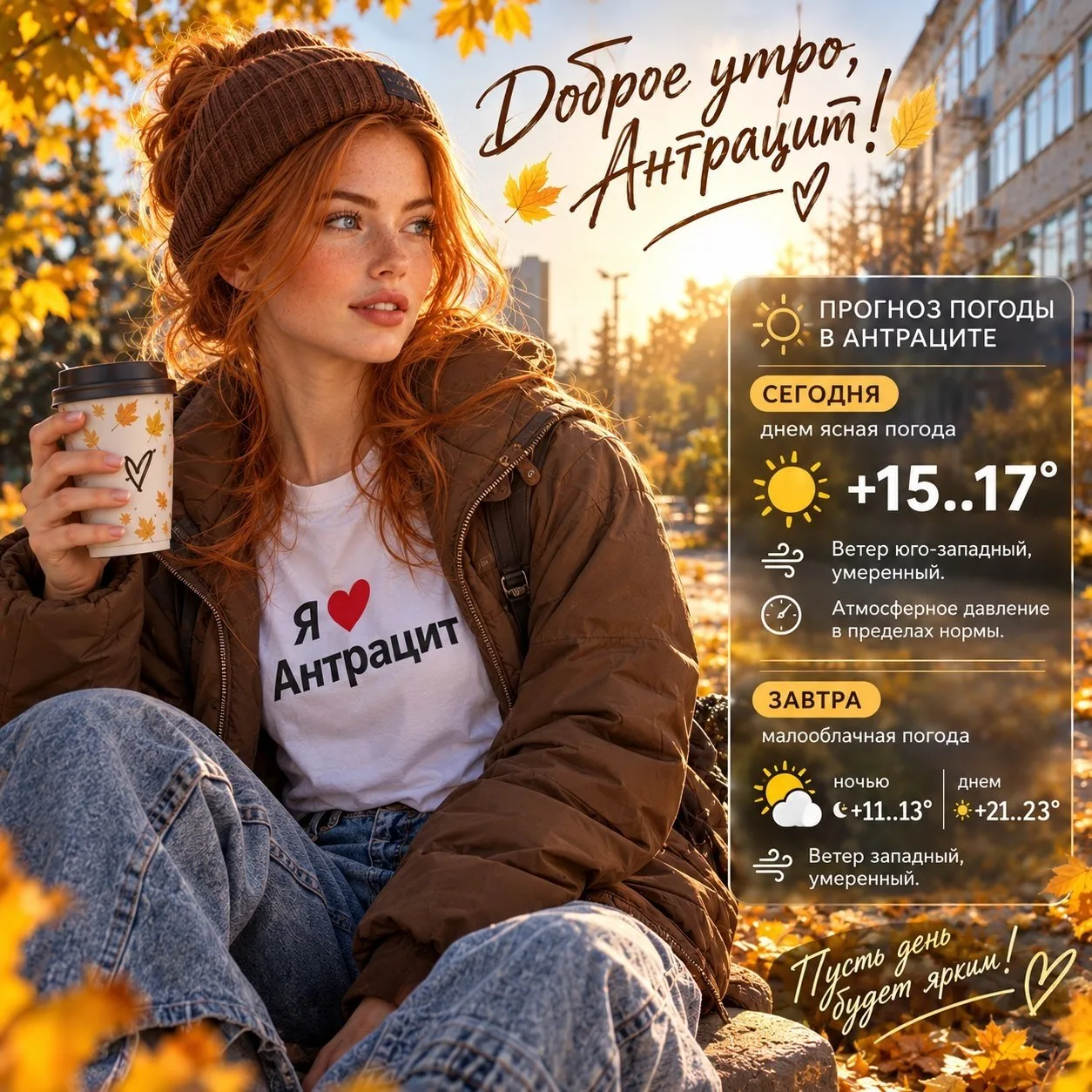 Доброе утро, любимый Антрацит! ☀️ Сегодня днём нас ждёт ясная погода: воздух прогреется...