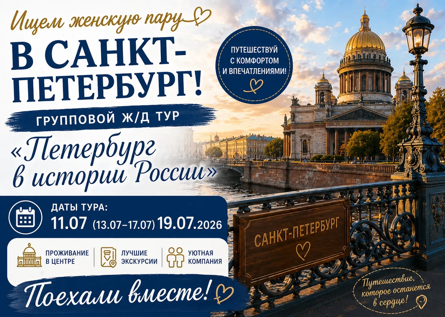🟦 ИЩЕМ ПОПУТЧИЦУ В САНКТ-ПЕТЕРБУРГ!