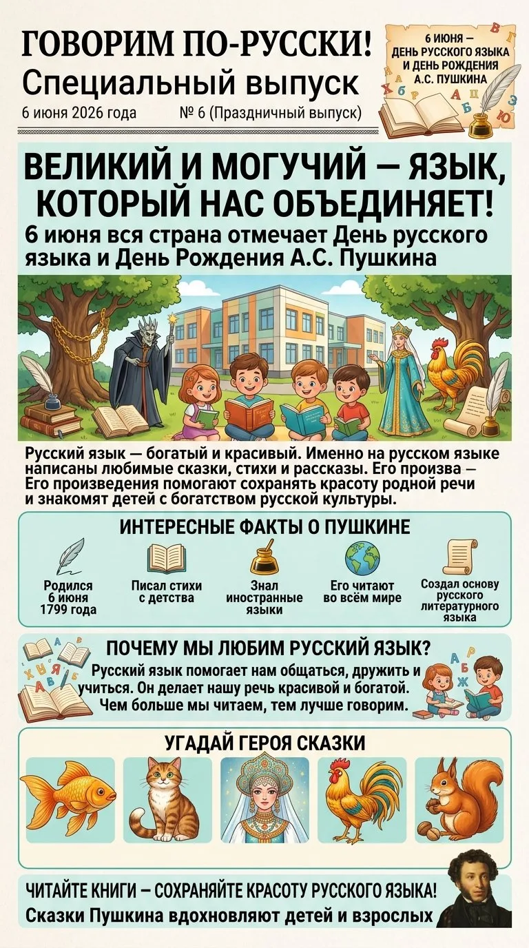 Сегодня — День русского языка ✍️

Этот праздник отмечают в день рождения Александра Сергеевича Пушки