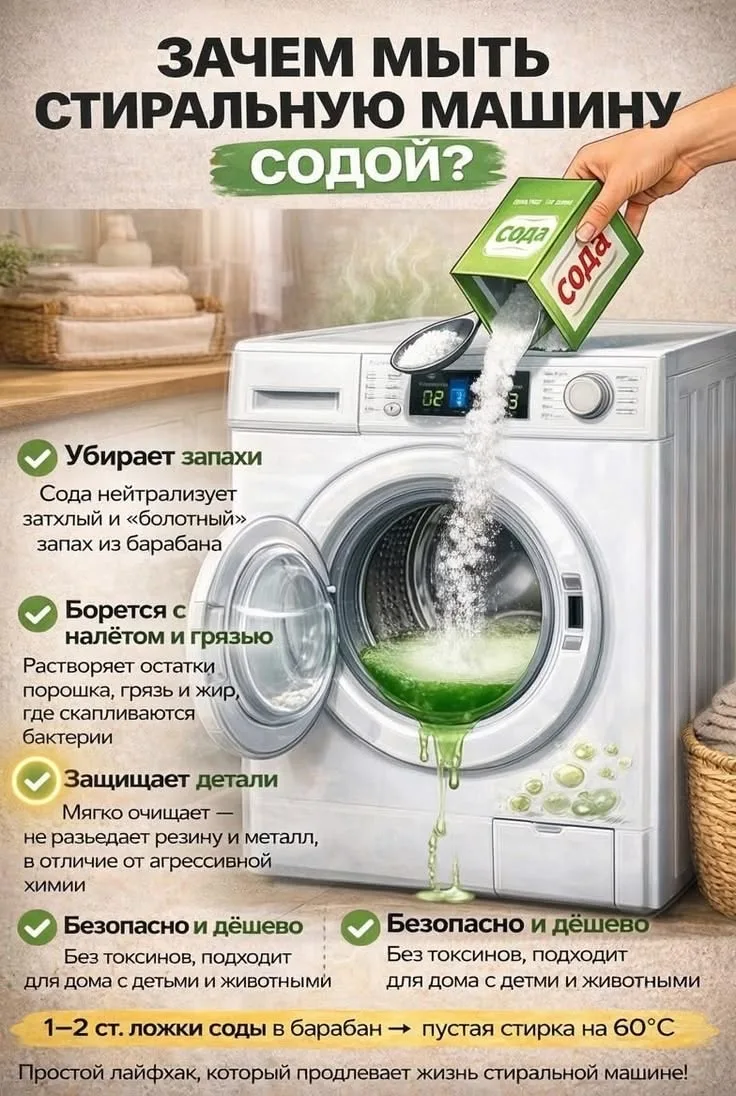 🧺⚡ Зачем мыть стиральную машину содой? Простой лайфхак для свежести!

Стиральная машина тоже нуждае