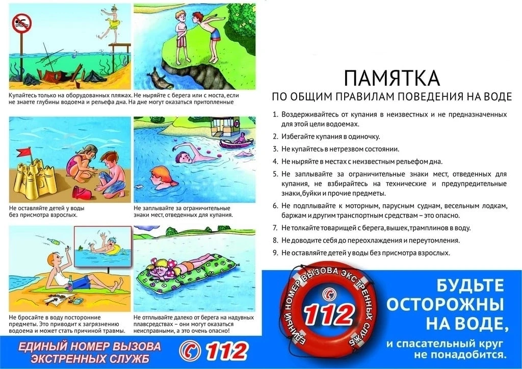 Правила безопасного поведения на воде.

- Купайтесь только в специально отведённых местах. Официальн