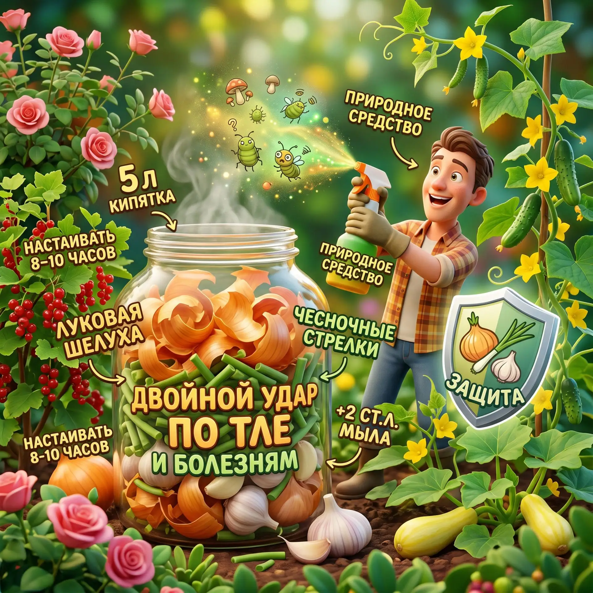 Луковая шелуха + чесночные стрелки: двойной удар по тле и болезням 🧅🧄